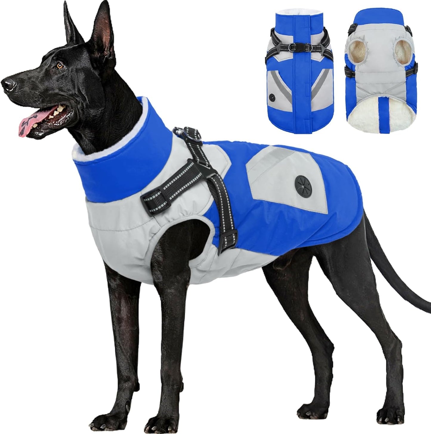 FUAMEY Dog Winter Jackets for Large Dogs with Harness Built in