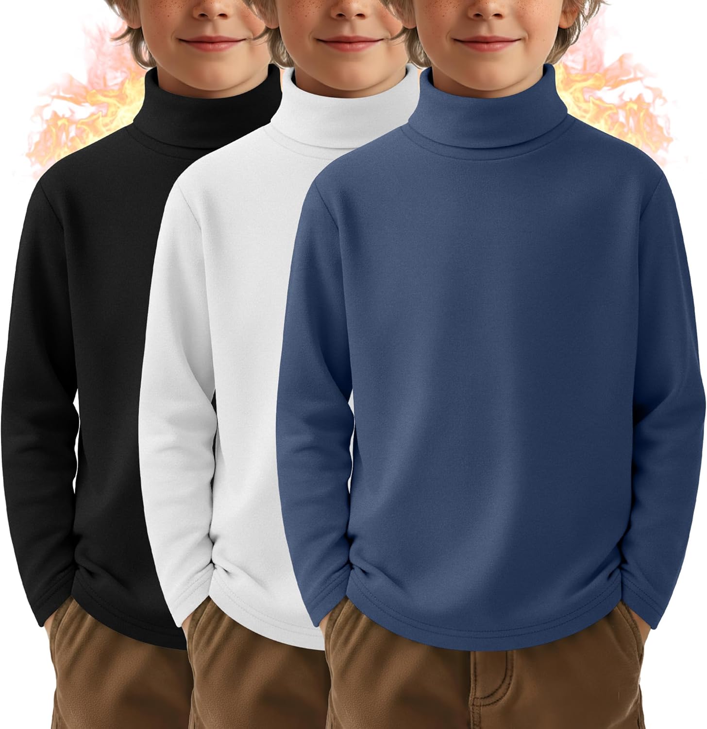 Boys Thermal Turtleneck Long Sleeve Fleece Tops for Winter