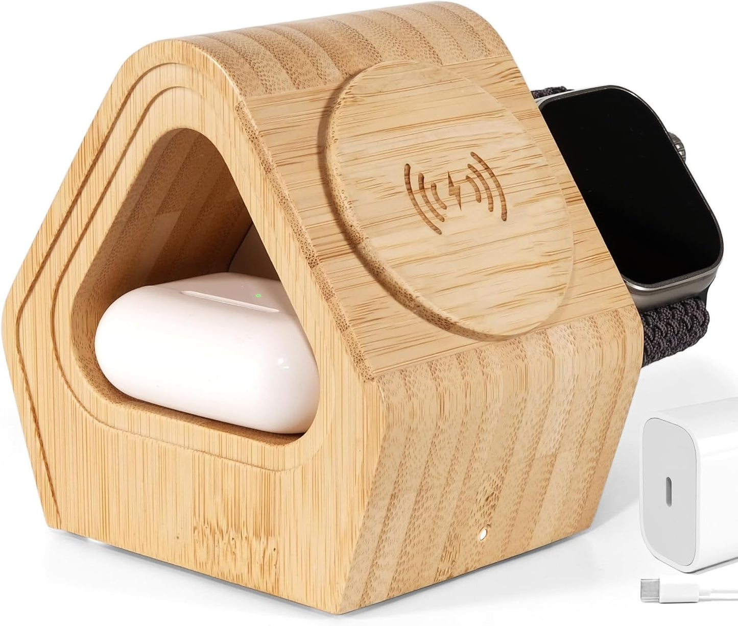 Bamboo Wireless Charging Station: 3-in-1 Eco-Friendly Charger