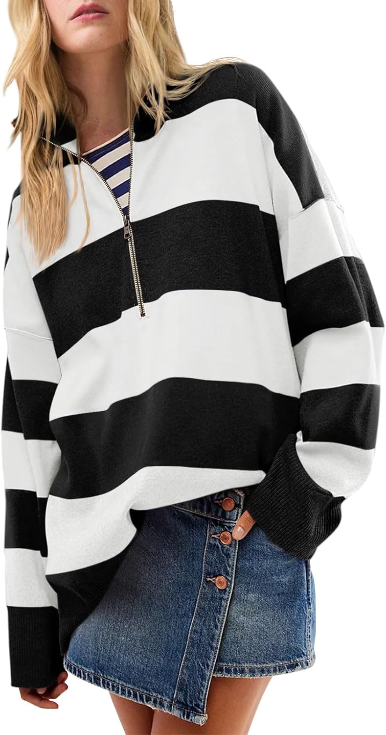 Yousify Oversized Womens Sweaters with Half Zipper Turtleneck