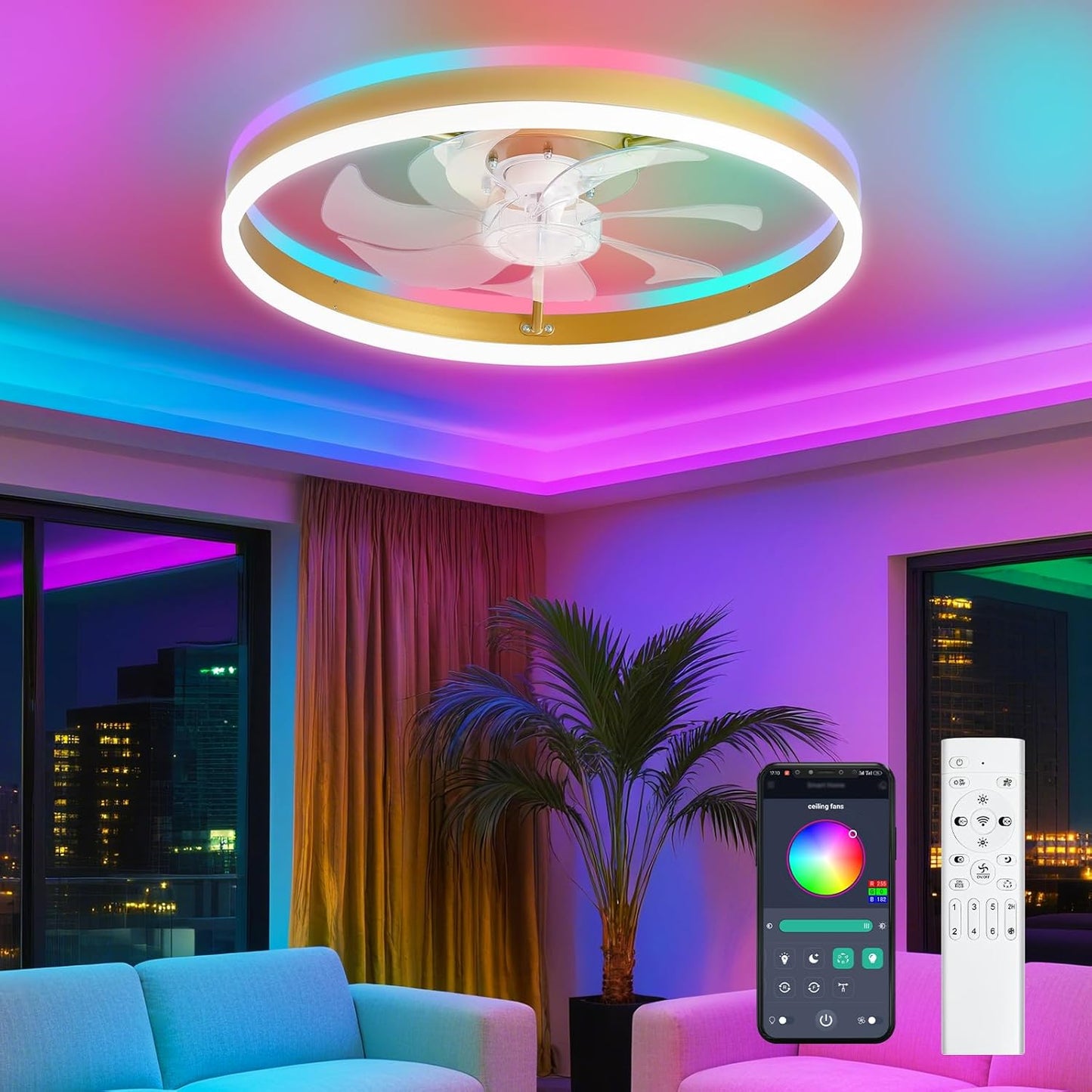 RGB Ceiling Fans with Lights for Modern Indoor Spaces