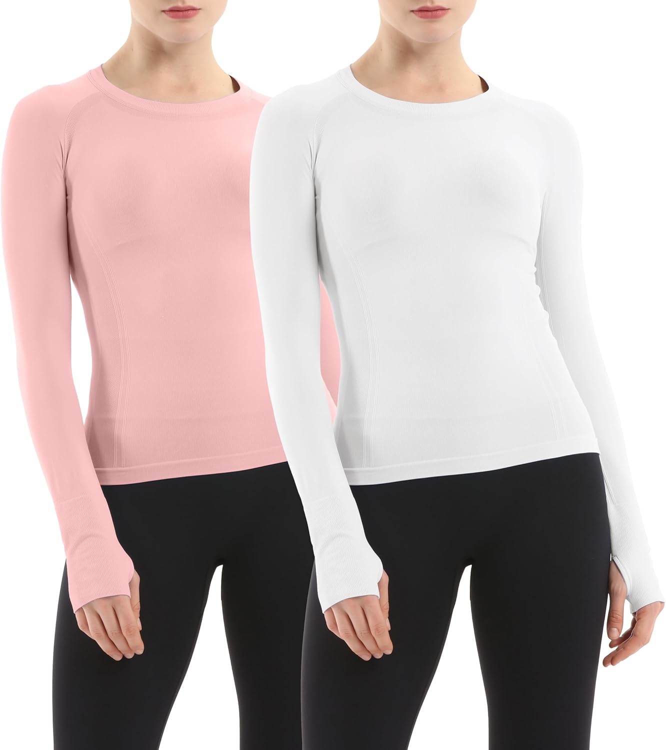 MathCat Seamless Workout Shirts for Women Long Sleeve 2 Pack