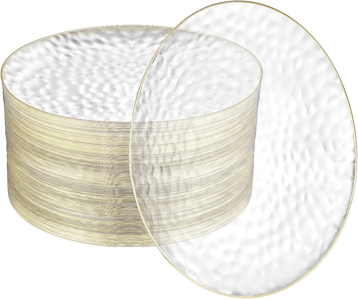 Hammered Gold Rimmed 10 Plastic Plates - Elegant Party Essentials