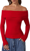 QINSEN Off The Shoulder Cotton Sweater for Women 2023