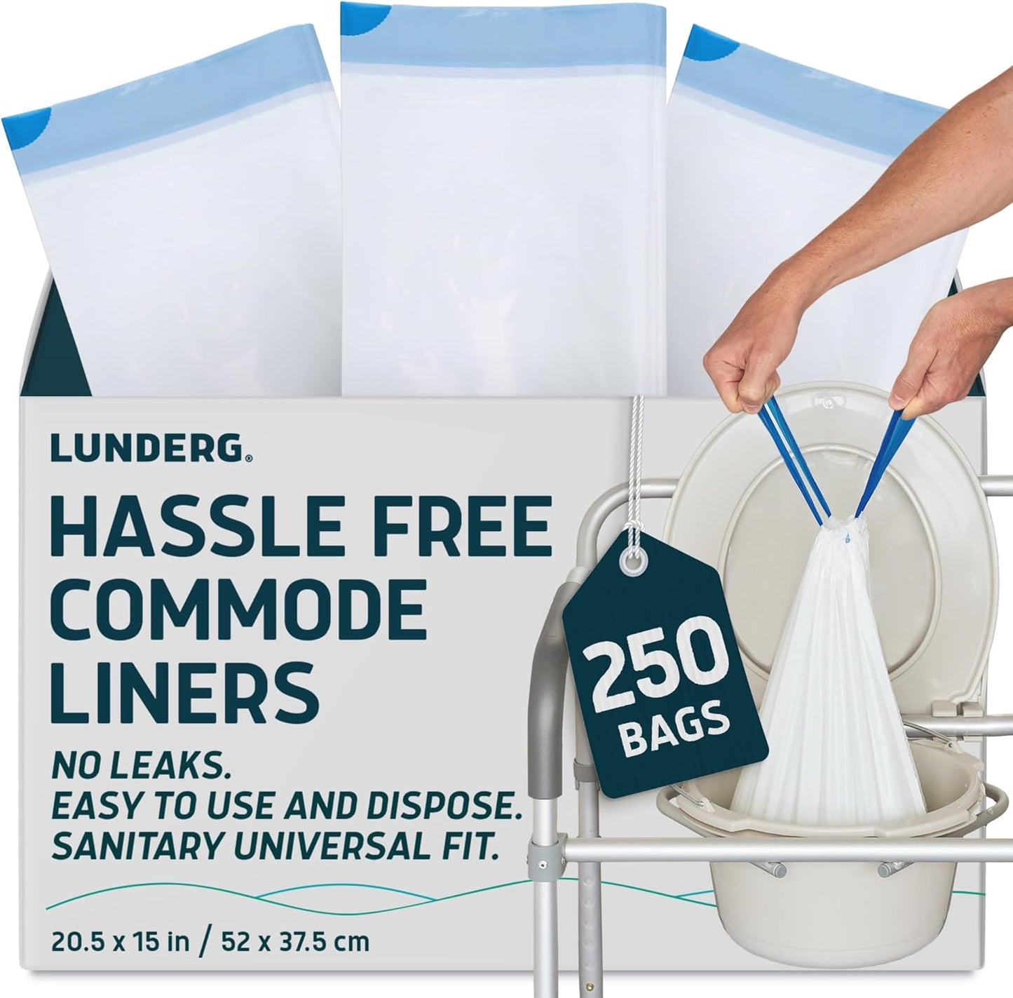 Lunderg Commode Liners - 250 Count Universal Fit for Easy Use