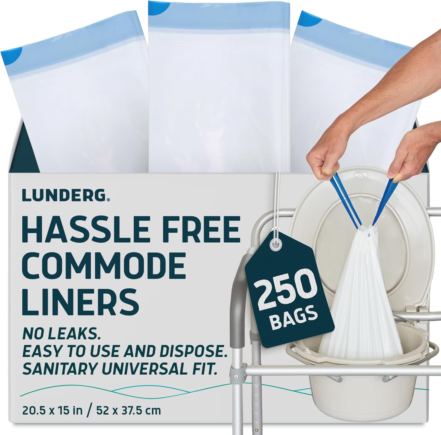 Lunderg Commode Liners - 250 Count Universal Fit for Easy Use