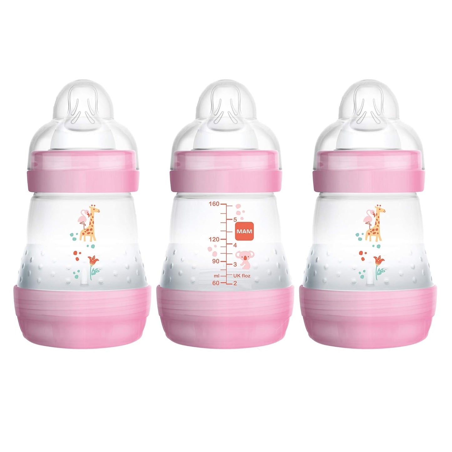 Anti-Colic Baby Bottles, 5 oz (3-Pack), Pink, Slow Flow Nipple