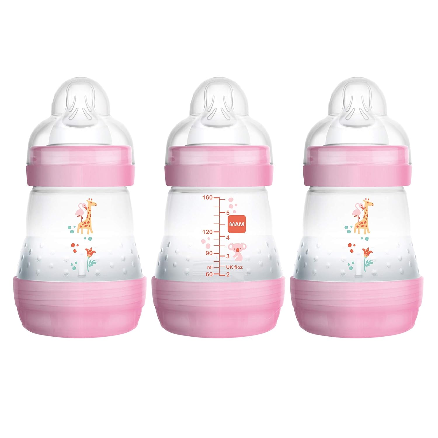 Anti-Colic Baby Bottles, 5 oz (3-Pack), Pink, Slow Flow Nipple