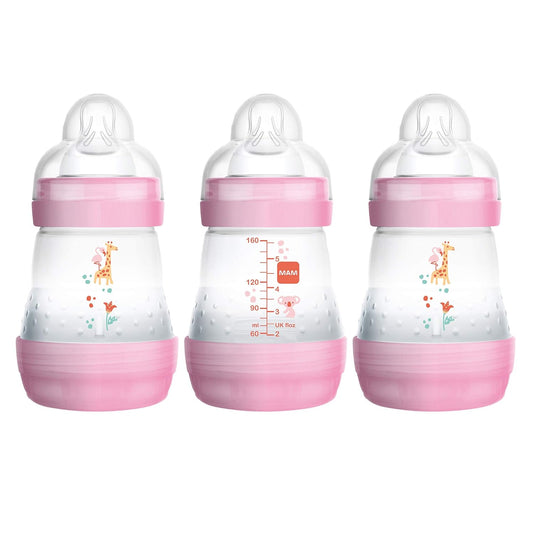 Anti-Colic Baby Bottles, 5 oz (3-Pack), Pink, Slow Flow Nipple