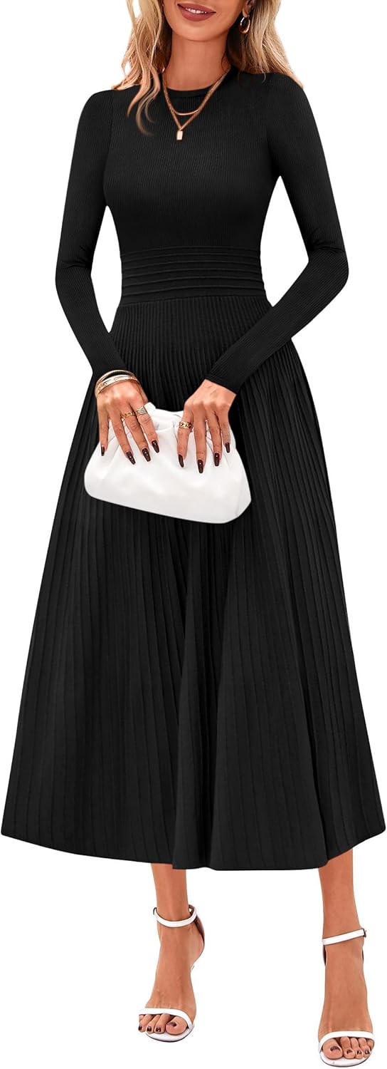 PRETTYGARDEN Fall Dresses for Women Long Sleeve A Line Midi