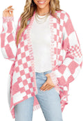Womens Checkered Sweater Color Block Plaid Cardigan - Cozy