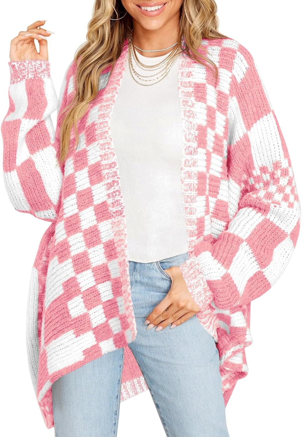 Stylish Checkered Sweater Cardigans for Women by Saodimallsu