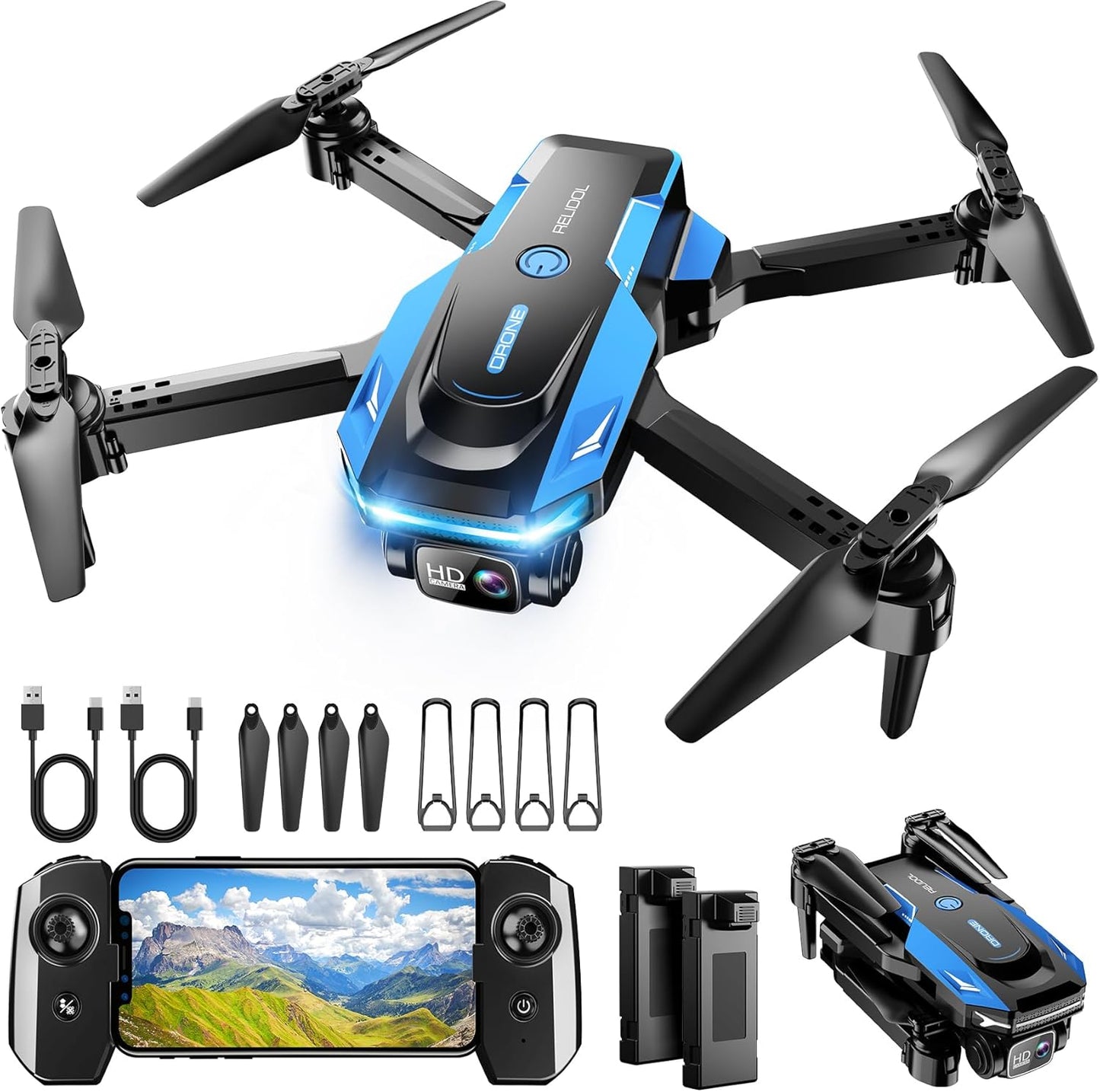 1080P Camera Drone - Easy Gesture Control, 3D Flip, 2 Batteries, RELIDOL
