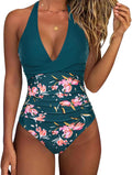 SUUKSESS Women Tummy Control One Piece Swimsuit - Halter Push Up