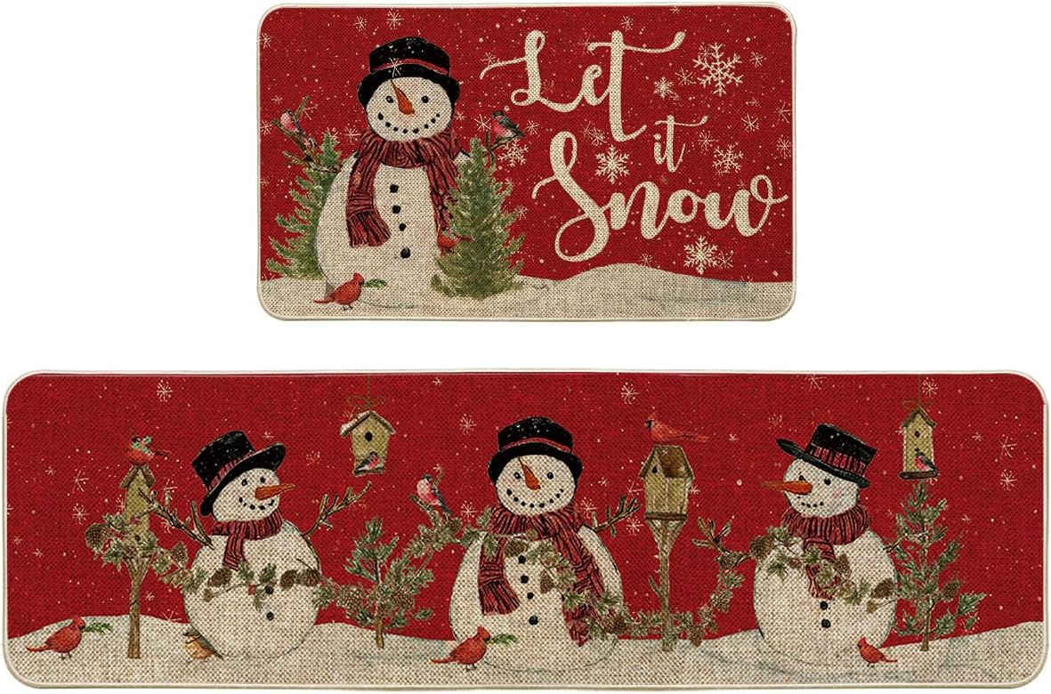Artoid Mode Let It Snow Snowman Cardinal Bird Kitchen Mats Set
