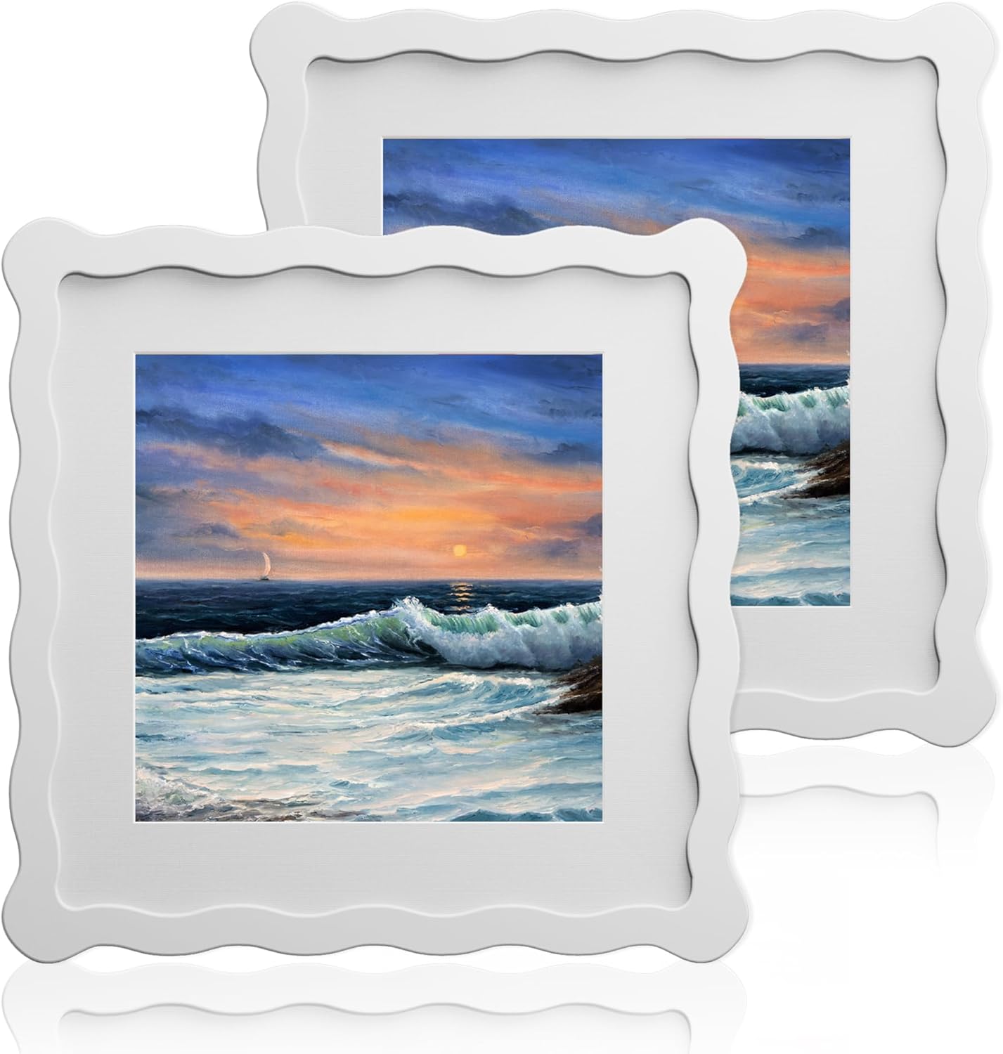 8X8 Wavy Picture Frame with Mat for 6X6 Photos - 2 Pack