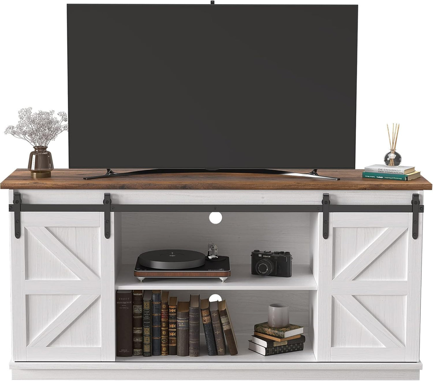 JUMMICO Mid Century TV Stand - Bright White