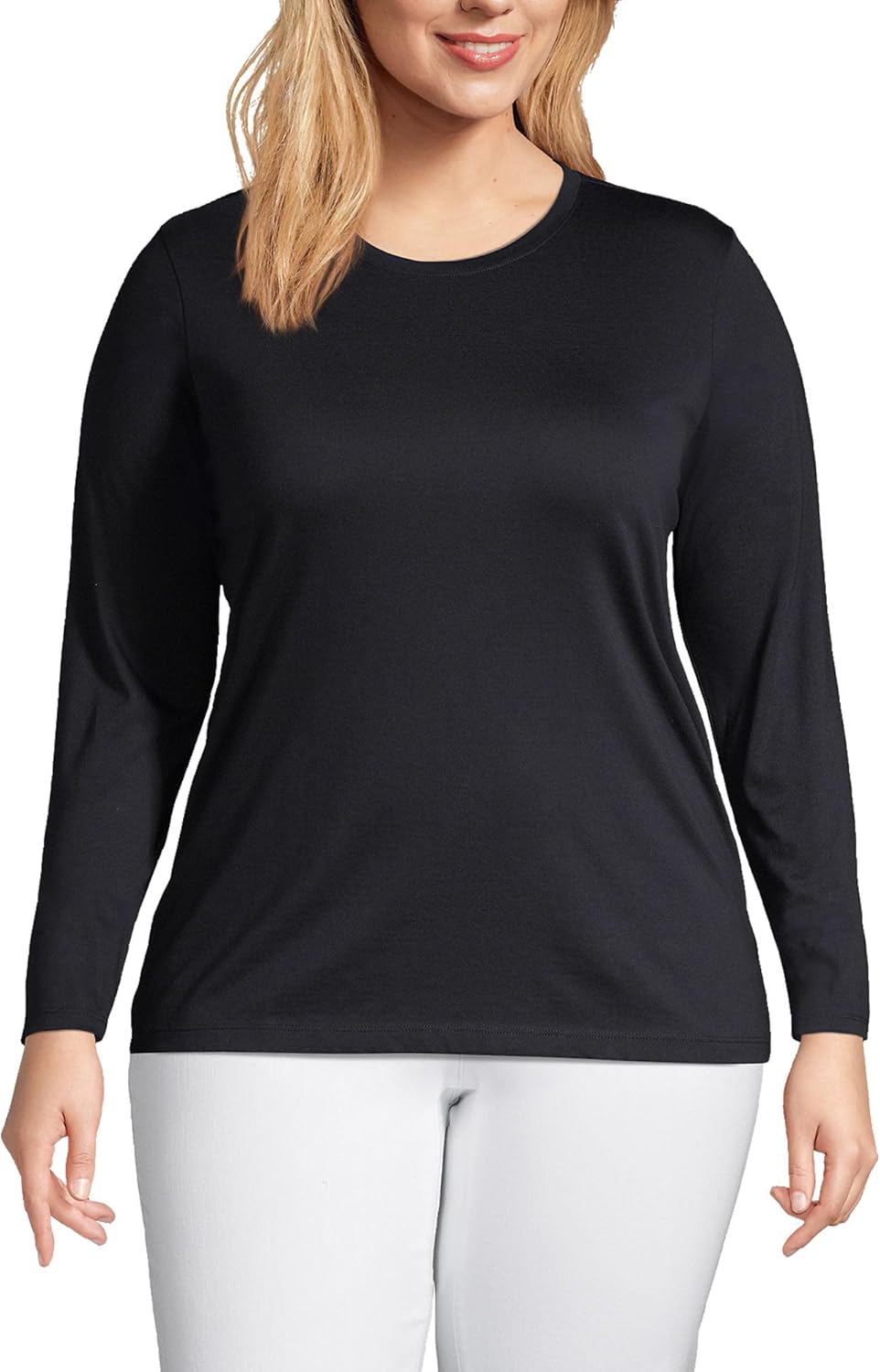 Relaxed Supima Cotton Long Sleeve Crew Neck T-Shirt for Women