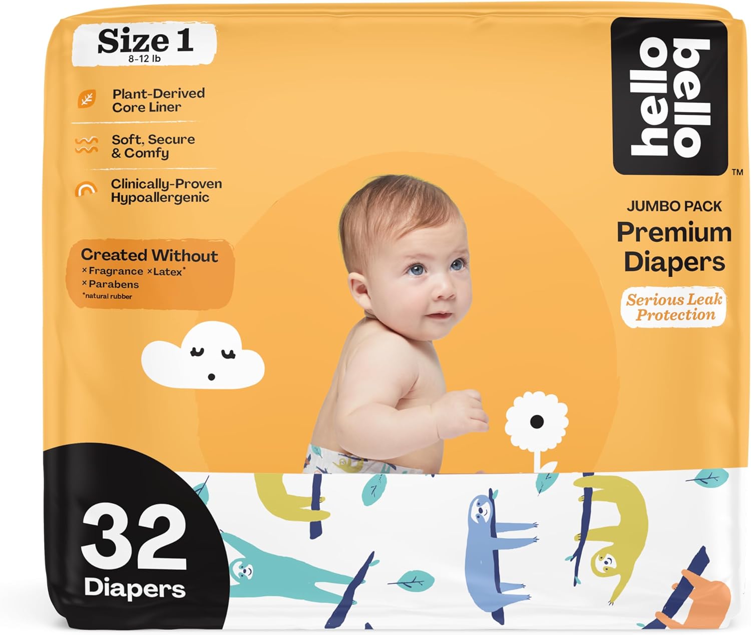 Hello Bello Hypoallergenic Baby Diapers, Size 1, 32 ct, Extra-Absorbent & Snug Fit
