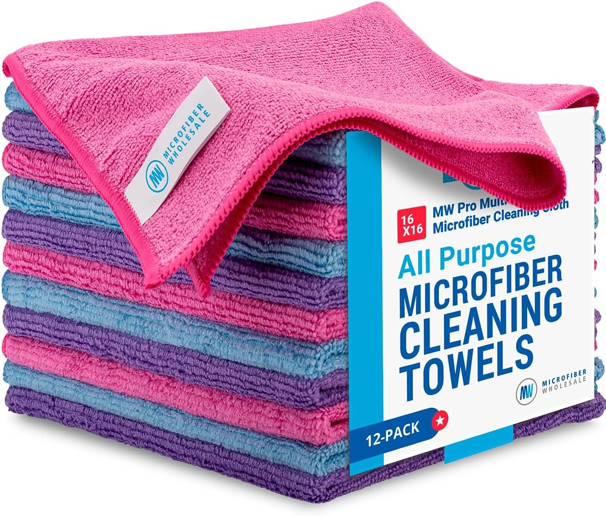 Set of 3 Colorful 16x16 MW Pro Microfiber Towels - Multi Surface Cleaning Power!