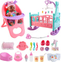 deAO Black Baby Doll Set - 21 Piece Play Set for Imaginative Play