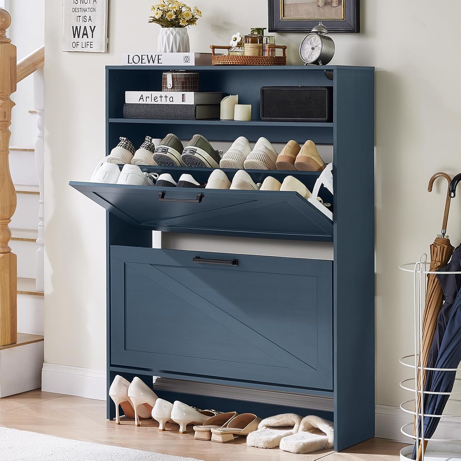 Shoe Storage Cabinet with 2 Flip Drawers for Entryway Use