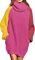 Pink Queen Women's Loose Turtleneck Oversize Long Pullover Sweater be
