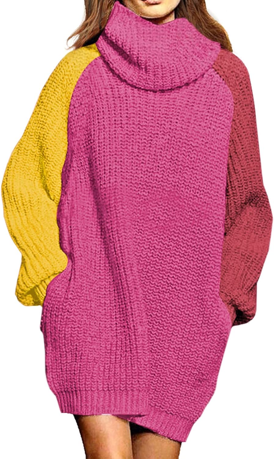 Pink Queen Women's Oversize Turtleneck Pullover Sweater Dress