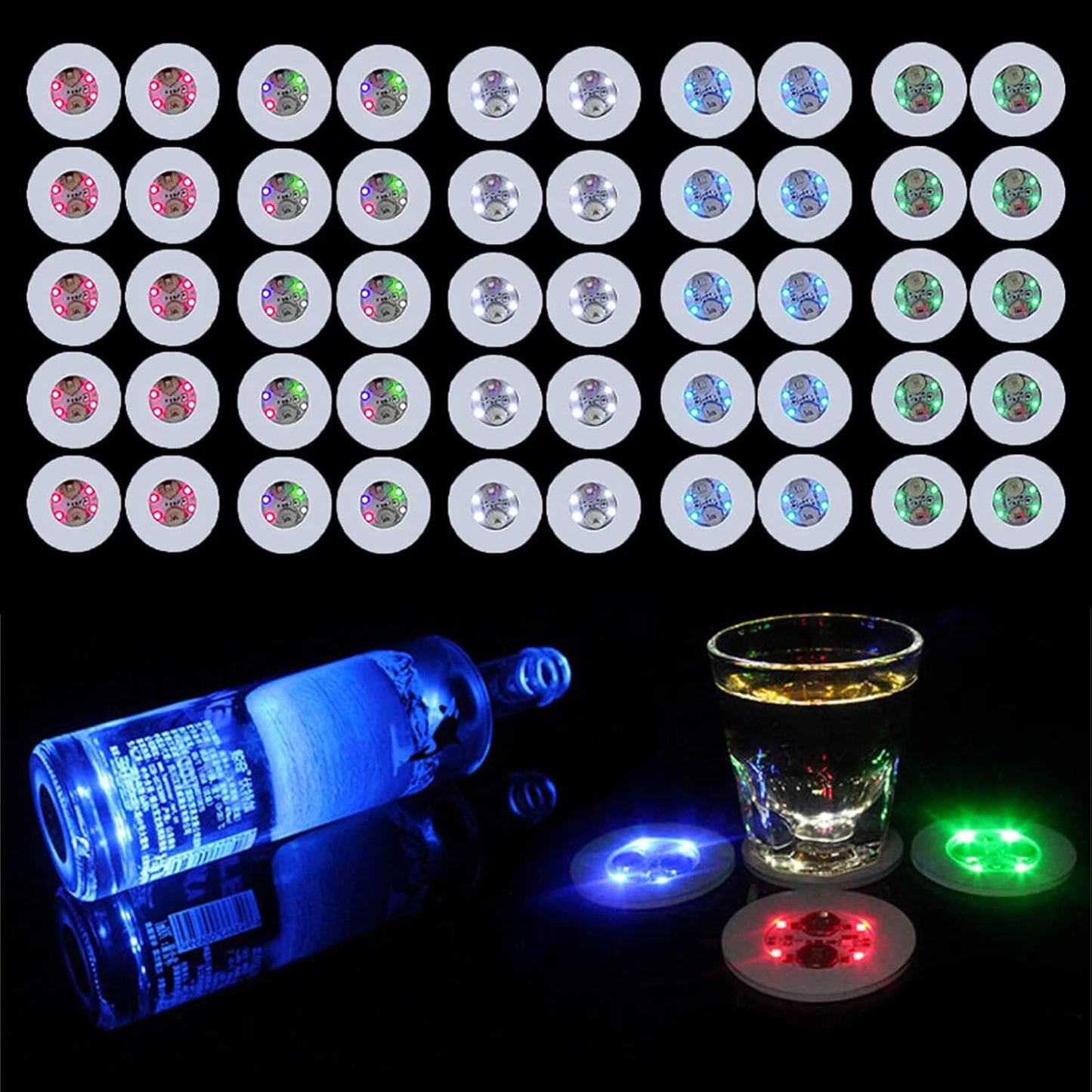 LED Coaster Set of 50 Pcs for Vibrant Drink Lighting Fun