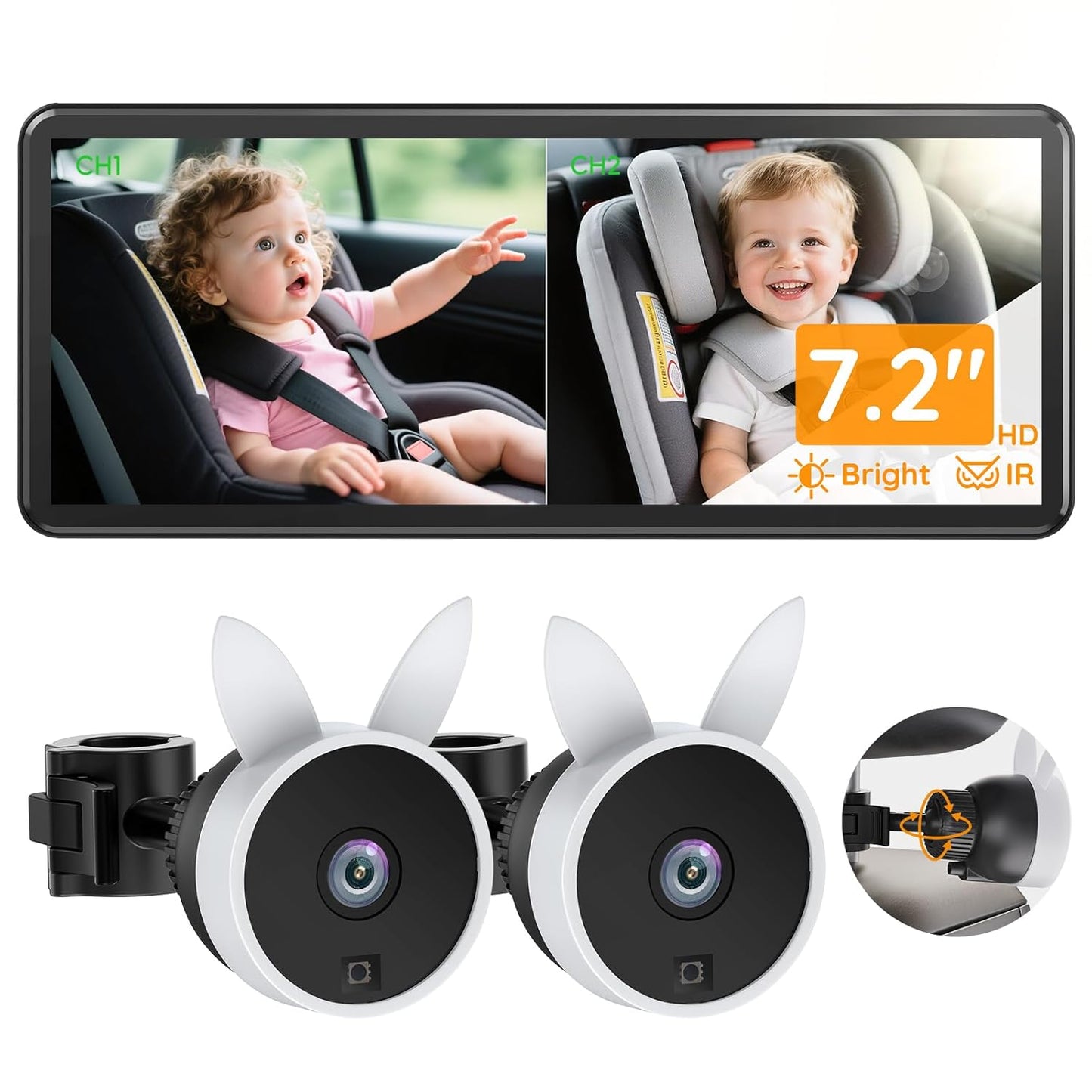 Dual Baby Car Camera Monitor with 7.2in HD Display for Safety
