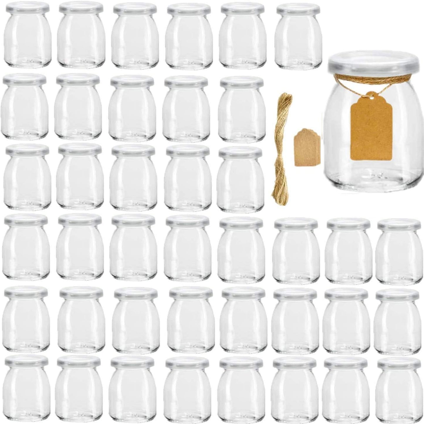 Encheng 7oz Glass Yogurt Jars, Set of 40, Dishwasher Safe