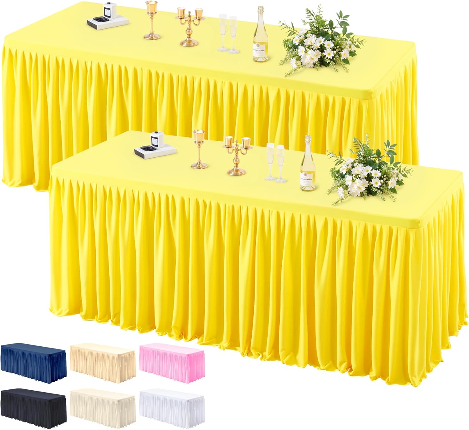 Elegant Yellow Tablecloths for 8ft Rectangle Tables - 2 Pack