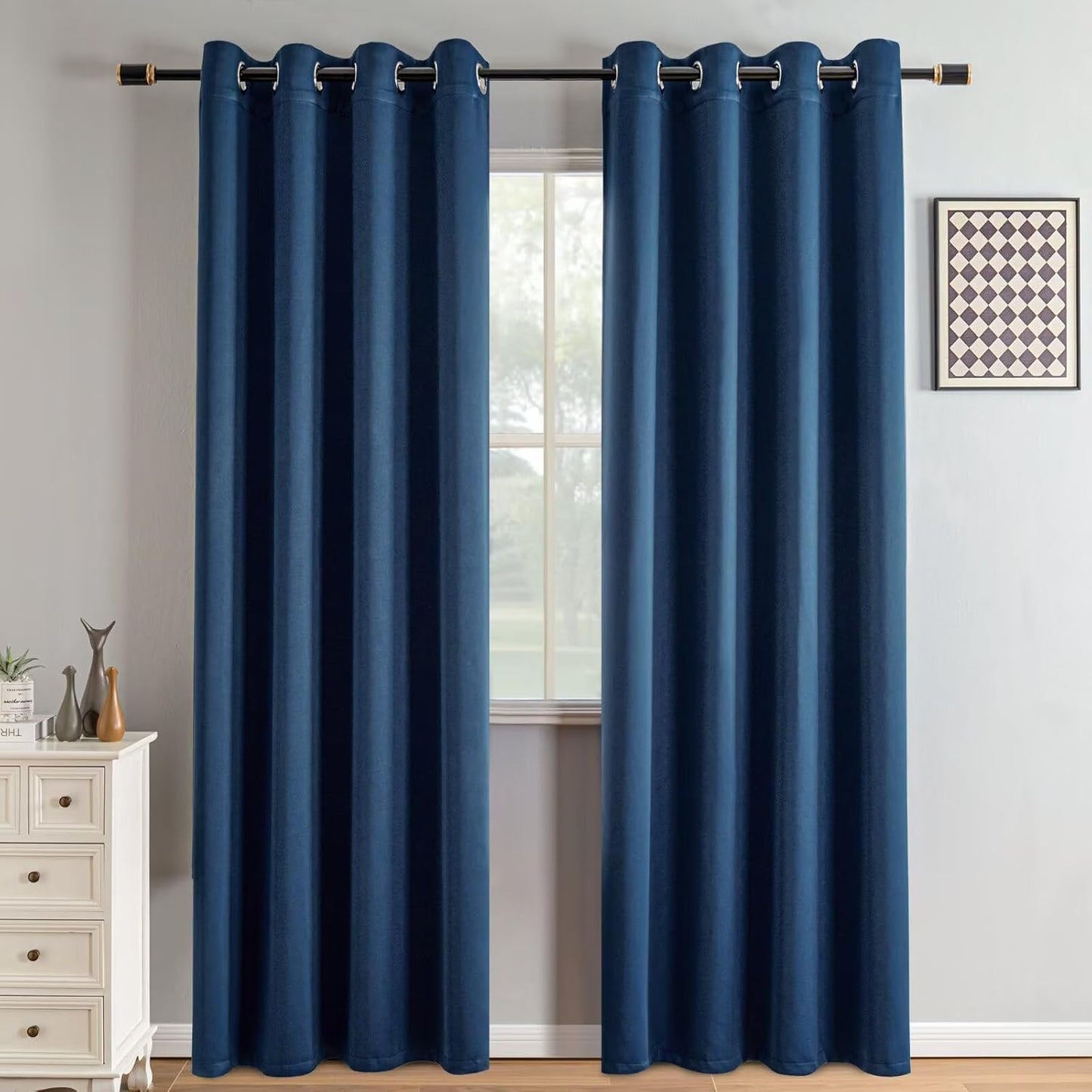Navy Blue Blackout Curtains for Bedroom 84 Inch Long Panels Set