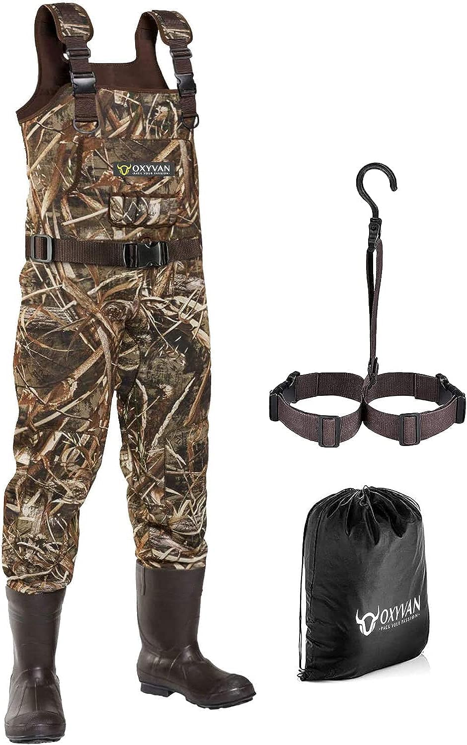 OXYVAN Duck Hunting Waders with Insulated Rubber Boots for Comfort