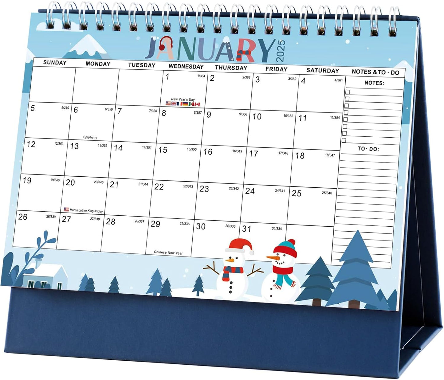 2025 Desktop Calendar, Monthly Themes, Blue