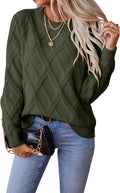 SHEWIN Womens Cable Knit Crewneck Sweater - Lightweight Warmth