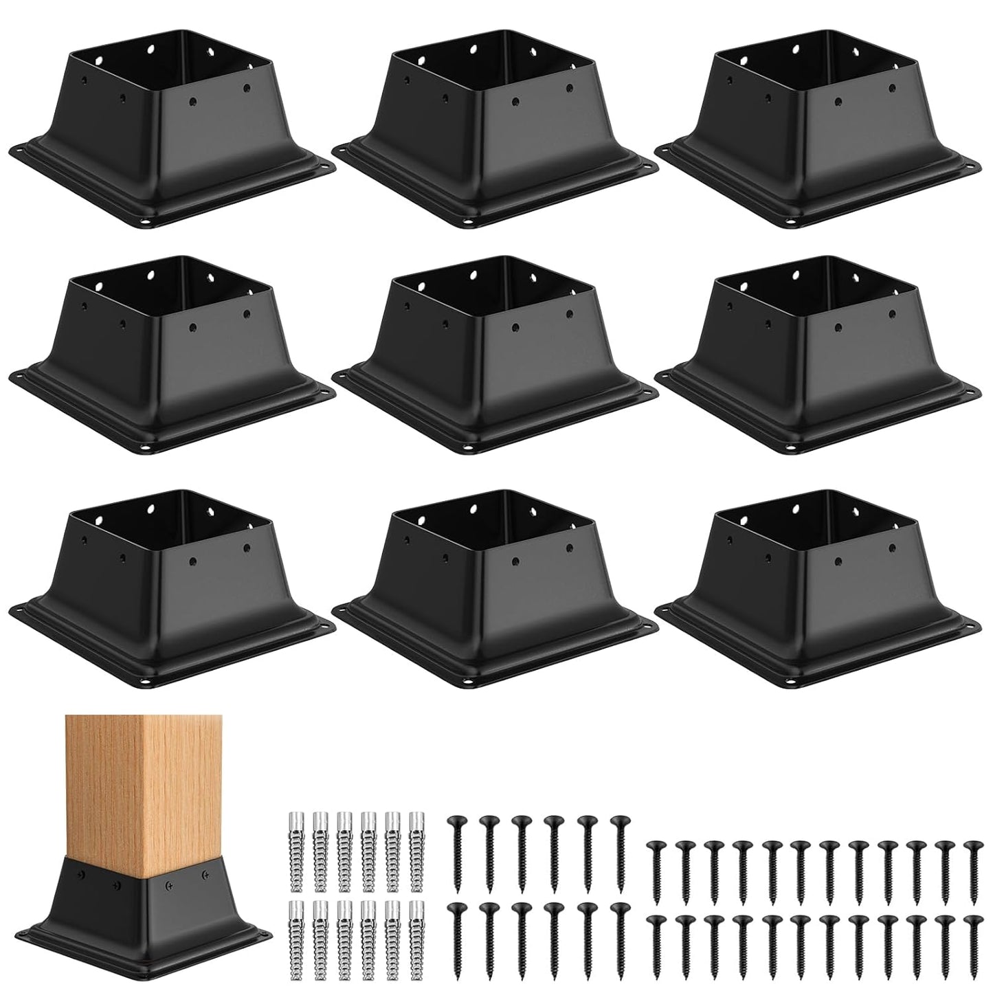 4x4 Post Base 9Pcs Heavy Duty Steel Bracket for Deck Support
