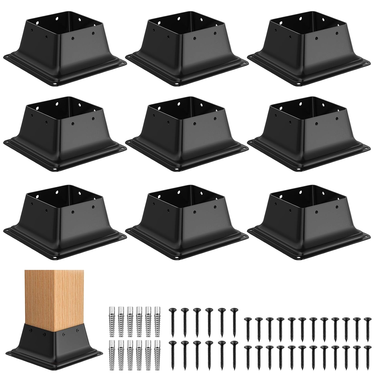 4x4 Post Base 9Pcs Heavy Duty Steel Bracket for Deck Support