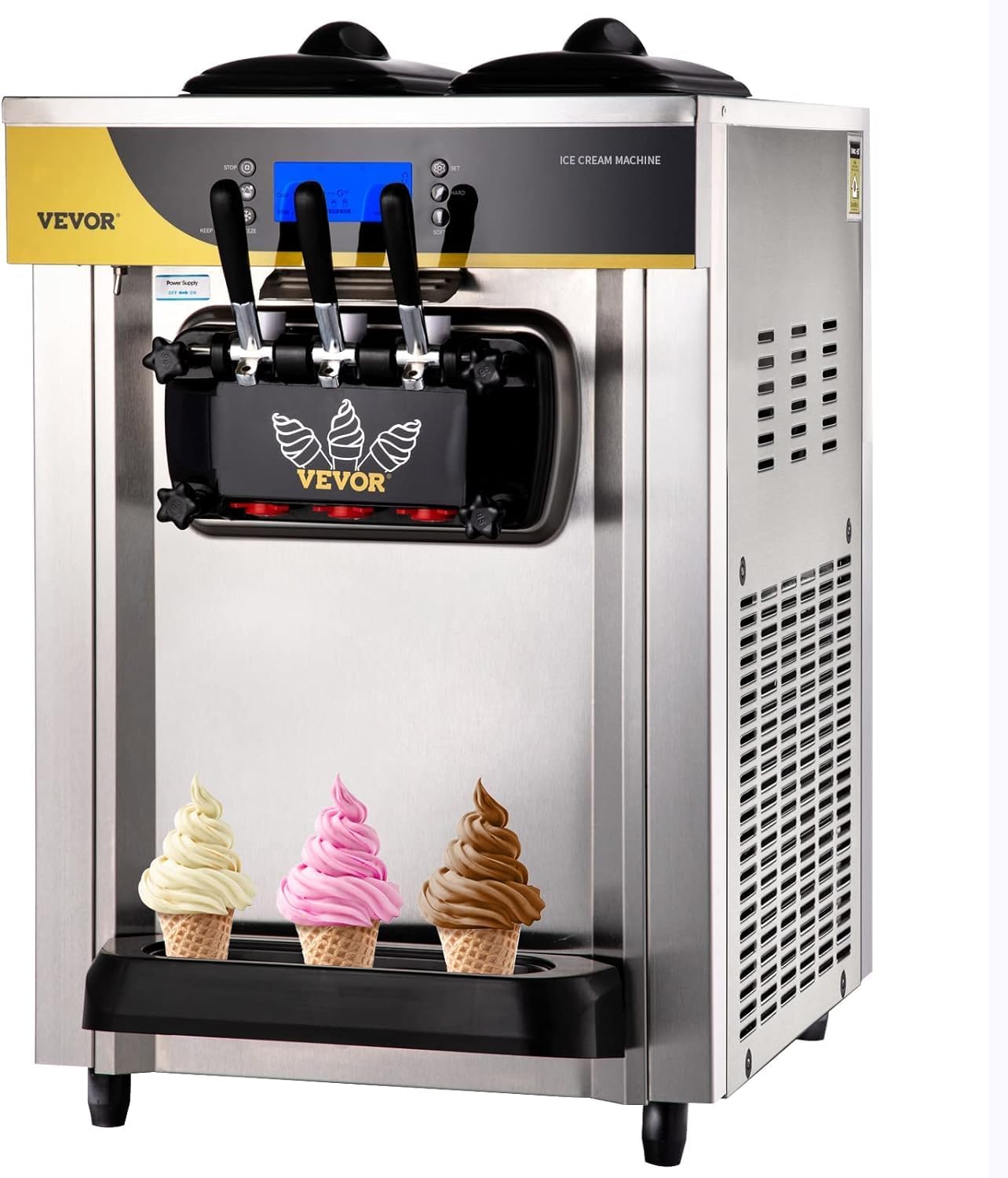 VEVOR 2200W Ice Cream Maker - 30L/H Yield, LCD Panel, Alarm