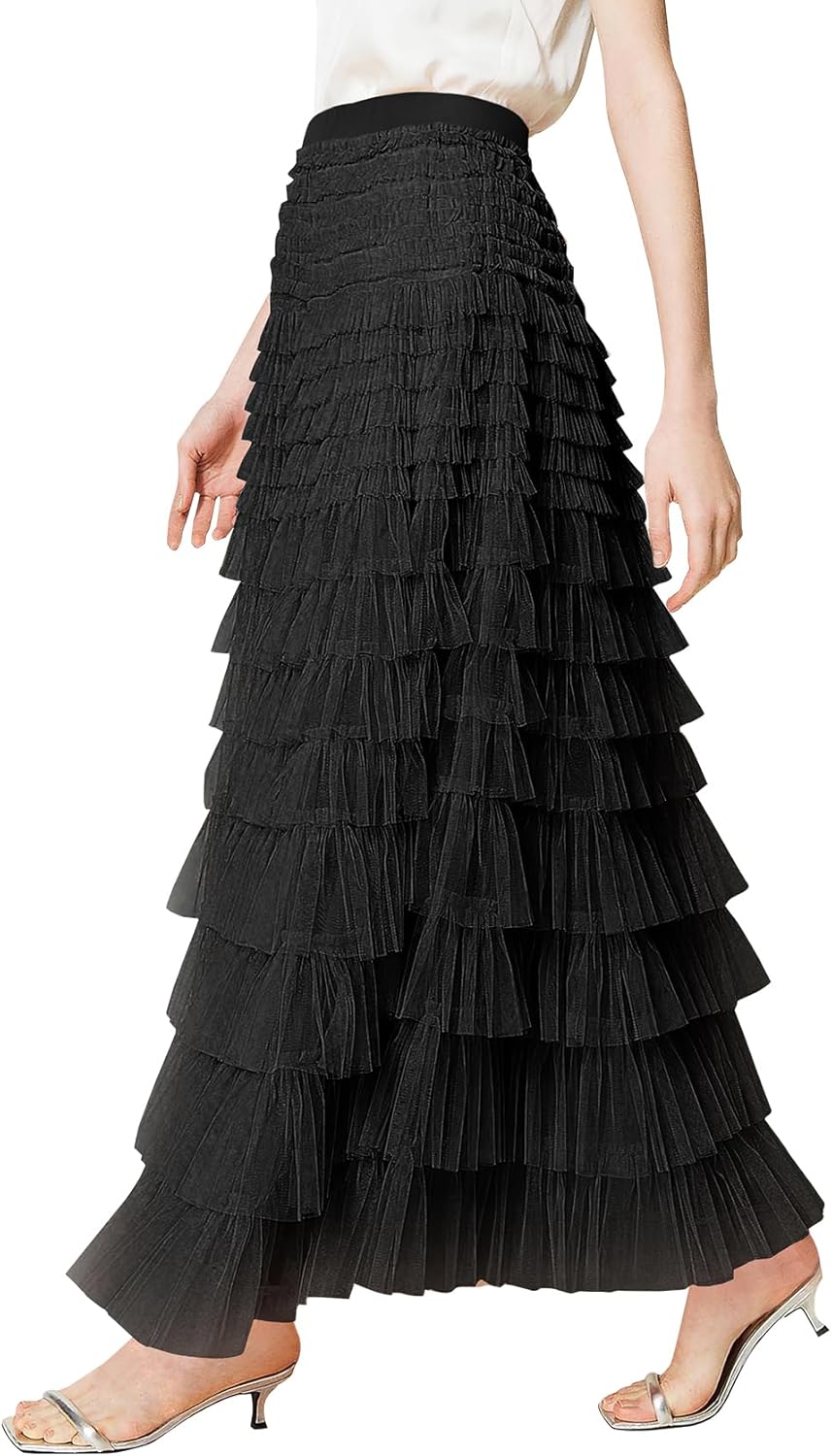 Elegant Tulle Maxi Skirts for Women - High Waist A-Line Style