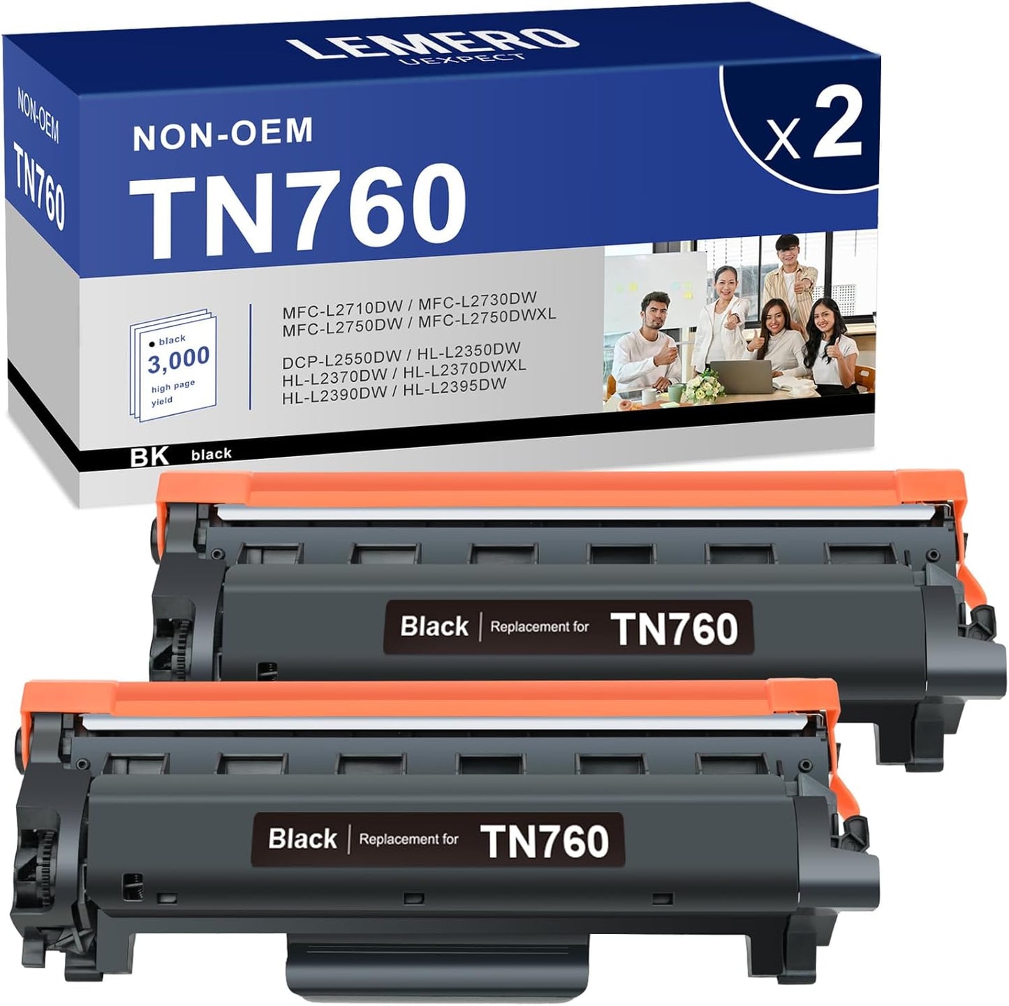 High-Yield Black Toner 2-Pack for Brother Printers