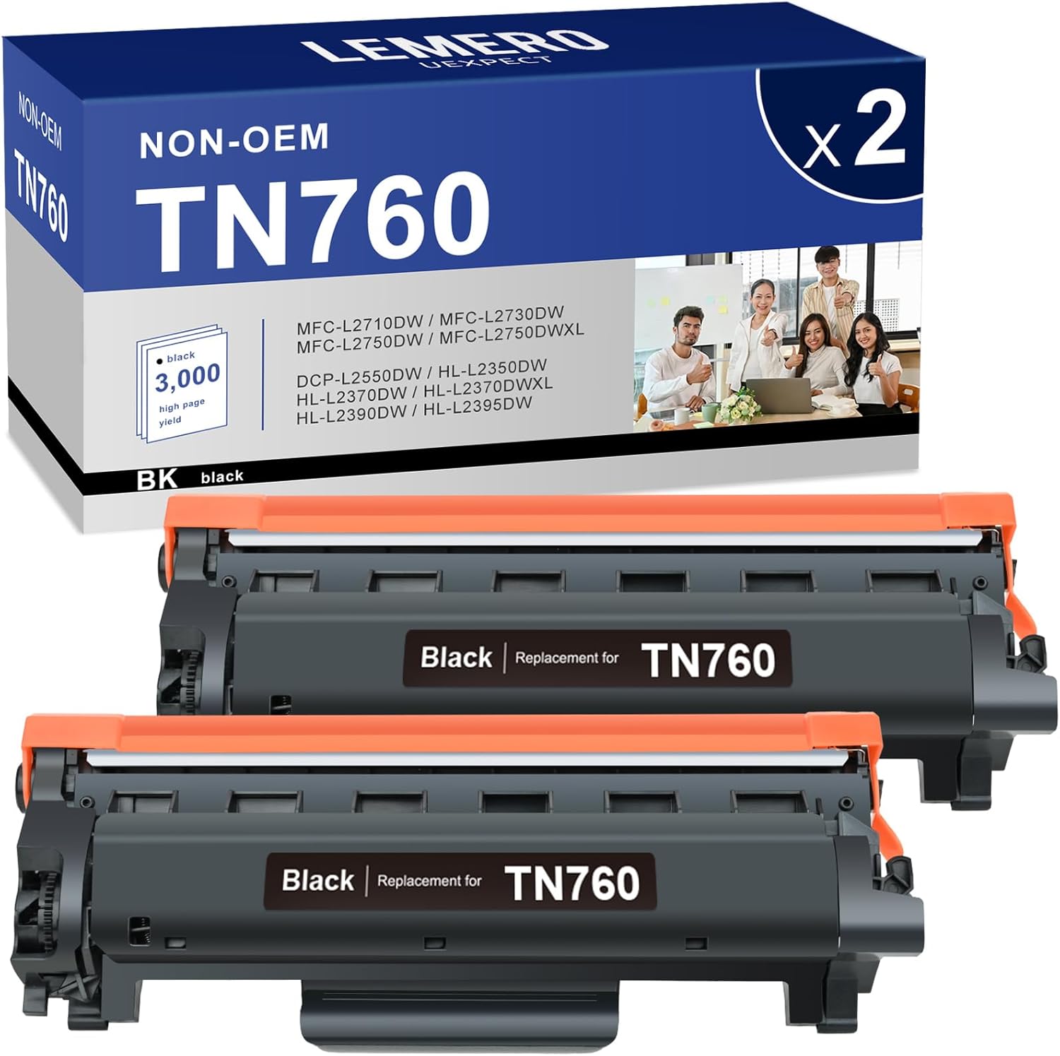 High-Yield Black Toner 2-Pack for Brother Printers
