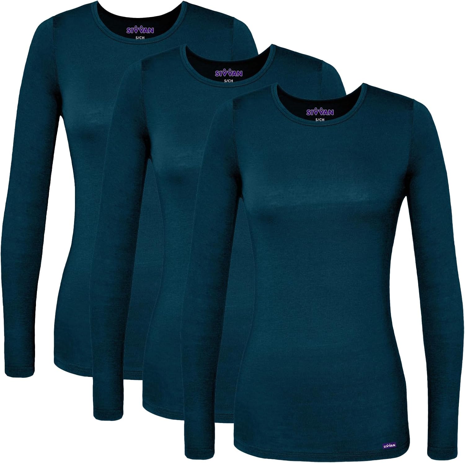 Sivvan Scrubs for Women Long Sleeve Comfort Underscrub Tee 3-Pack