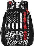 American Flag Dirt Track Racing Car Laptop Backpack - Durable Daypack