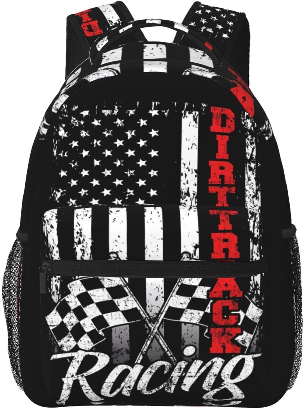 American Flag Dirt Track Racing Laptop Backpack for Drivers