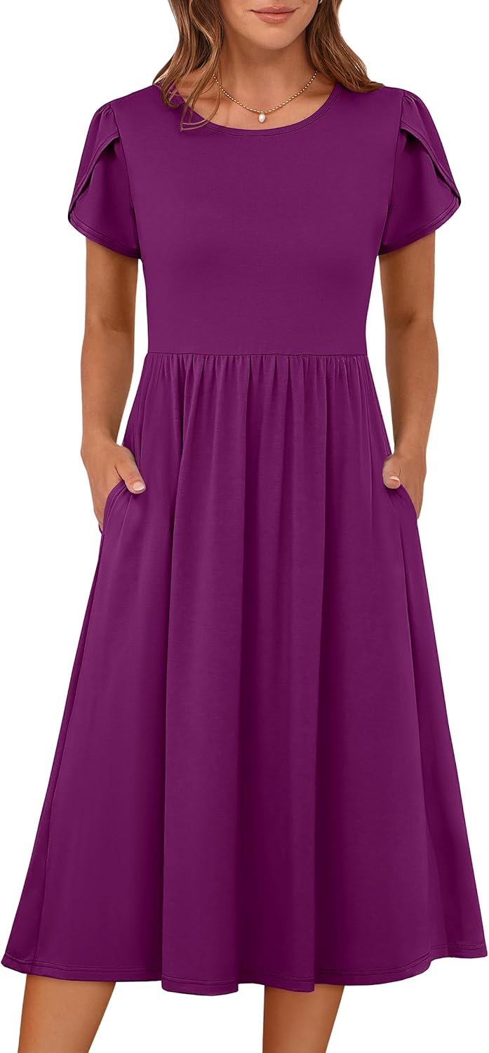 Stylish Women's Summer Floral A-Line Midi Dress with Pockets
