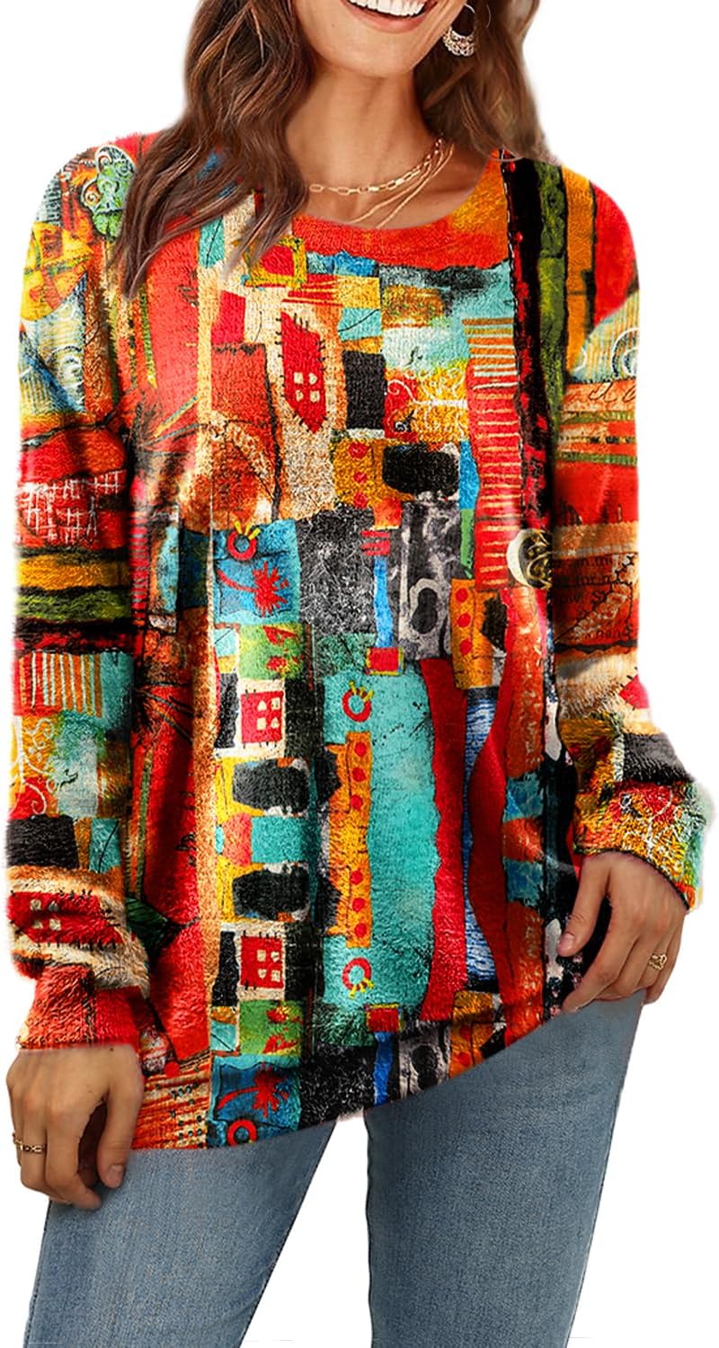 YESNO Women Christmas Sweater Graphic Printed Oversized Pullover