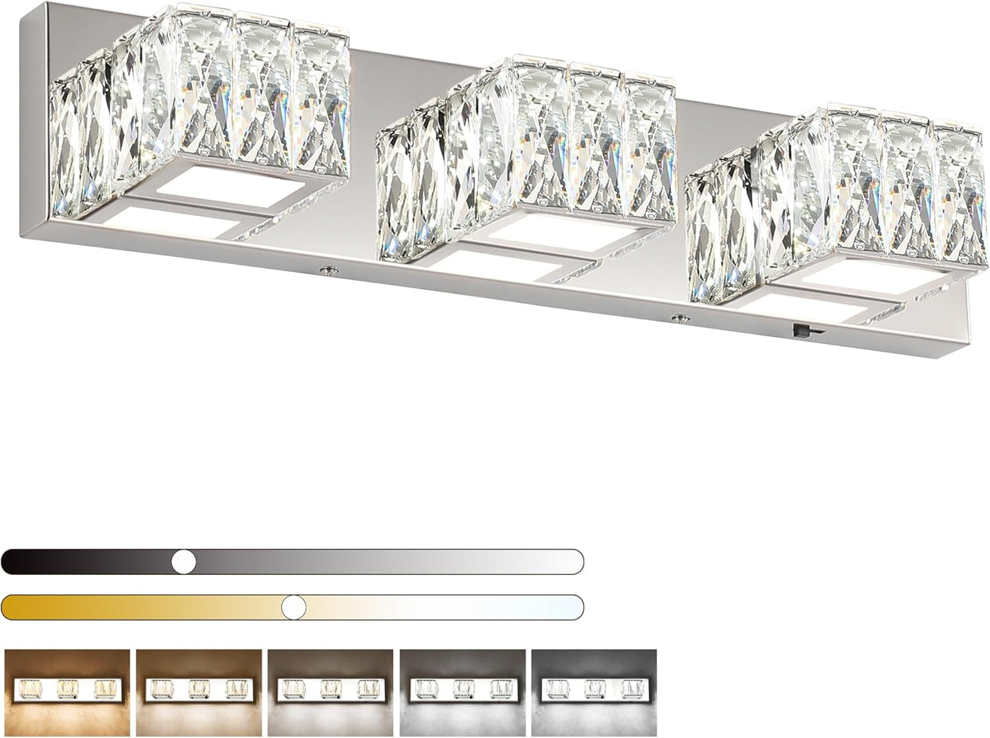 Modern 3 Light Crystal Vanity Light Fixture for Bathrooms