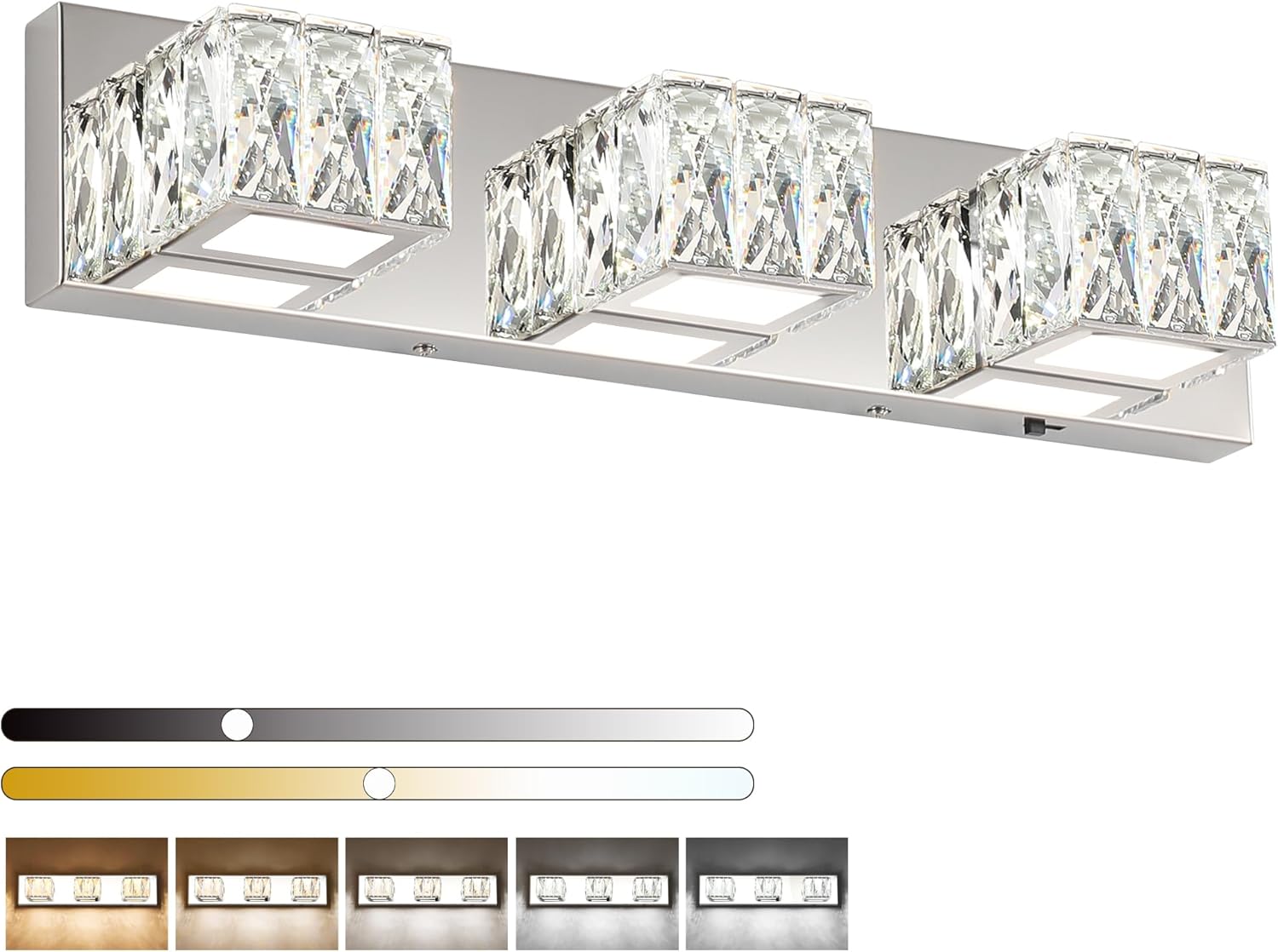 Modern 3 Light Crystal Vanity Light Fixture for Bathrooms