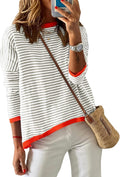 Womens Lightweight Cotton Color Block Striped Crew Neck Sweater 100%